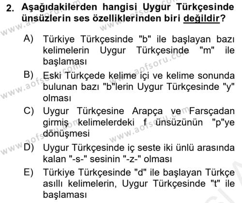 Çağdaş Türk Yazı Dilleri 2 Dersi 2015 - 2016 Yılı (Vize) Ara Sınavı 2. Soru