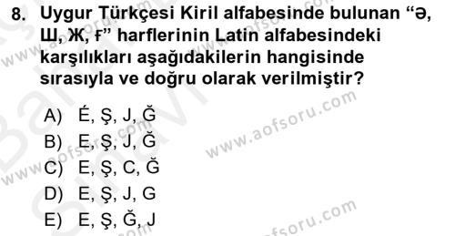 Çağdaş Türk Yazı Dilleri 2 Dersi 2015 - 2016 Yılı (Vize) Ara Sınavı 8. Soru