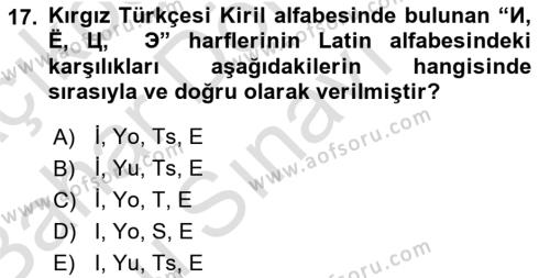 Çağdaş Türk Yazı Dilleri 2 Dersi 2015 - 2016 Yılı (Final) Dönem Sonu Sınavı 17. Soru