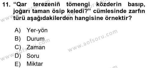 Çağdaş Türk Yazı Dilleri 2 Dersi 2015 - 2016 Yılı Tek Ders Sınavı 11. Soru