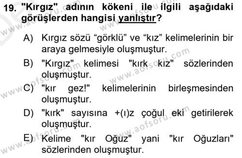 Çağdaş Türk Yazı Dilleri 2 Dersi 2015 - 2016 Yılı Tek Ders Sınavı 19. Soru