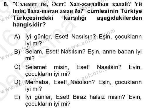 Çağdaş Türk Yazı Dilleri 2 Dersi 2015 - 2016 Yılı Tek Ders Sınavı 8. Soru