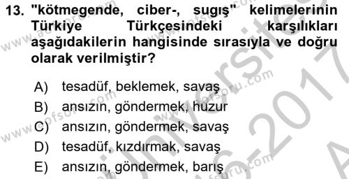 Çağdaş Türk Yazı Dilleri 2 Dersi 2016 - 2017 Yılı (Vize) Ara Sınavı 13. Soru