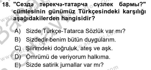 Çağdaş Türk Yazı Dilleri 2 Dersi 2016 - 2017 Yılı (Vize) Ara Sınavı 18. Soru