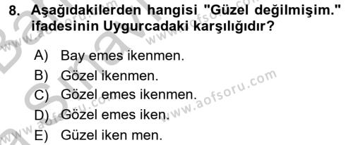 Çağdaş Türk Yazı Dilleri 2 Dersi 2016 - 2017 Yılı (Vize) Ara Sınavı 8. Soru