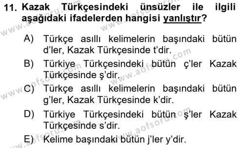 Çağdaş Türk Yazı Dilleri 2 Dersi 2016 - 2017 Yılı (Final) Dönem Sonu Sınavı 11. Soru