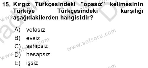 Çağdaş Türk Yazı Dilleri 2 Dersi 2016 - 2017 Yılı (Final) Dönem Sonu Sınavı 15. Soru