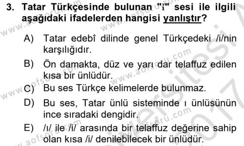 Çağdaş Türk Yazı Dilleri 2 Dersi 2016 - 2017 Yılı (Final) Dönem Sonu Sınavı 3. Soru