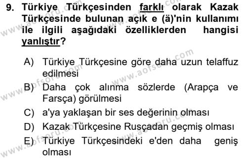 Çağdaş Türk Yazı Dilleri 2 Dersi 2017 - 2018 Yılı 3 Ders Sınavı 9. Soru