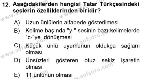 Çağdaş Türk Yazı Dilleri 2 Dersi 2017 - 2018 Yılı (Vize) Ara Sınavı 12. Soru