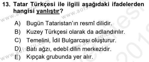 Çağdaş Türk Yazı Dilleri 2 Dersi 2017 - 2018 Yılı (Vize) Ara Sınavı 13. Soru