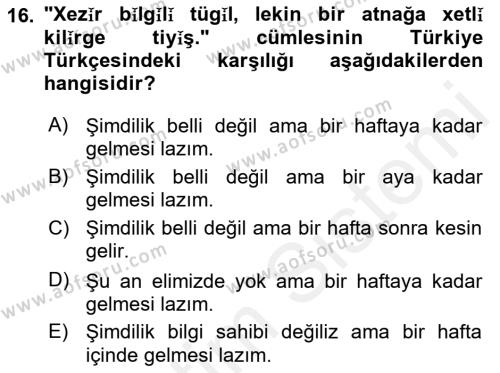 Çağdaş Türk Yazı Dilleri 2 Dersi 2017 - 2018 Yılı (Vize) Ara Sınavı 16. Soru