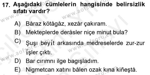 Çağdaş Türk Yazı Dilleri 2 Dersi 2017 - 2018 Yılı (Vize) Ara Sınavı 17. Soru