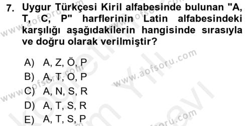 Çağdaş Türk Yazı Dilleri 2 Dersi 2017 - 2018 Yılı (Vize) Ara Sınavı 7. Soru