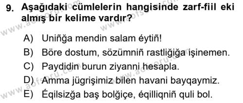 Çağdaş Türk Yazı Dilleri 2 Dersi 2017 - 2018 Yılı (Vize) Ara Sınavı 9. Soru