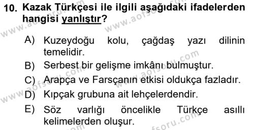 Çağdaş Türk Yazı Dilleri 2 Dersi 2017 - 2018 Yılı (Final) Dönem Sonu Sınavı 10. Soru