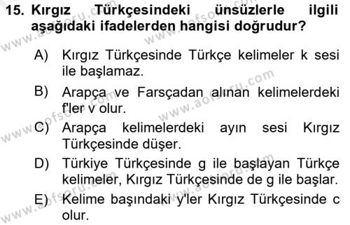 Çağdaş Türk Yazı Dilleri 2 Dersi 2017 - 2018 Yılı (Final) Dönem Sonu Sınavı 15. Soru