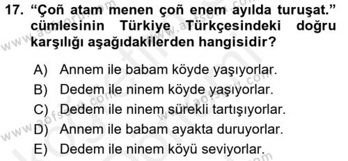 Çağdaş Türk Yazı Dilleri 2 Dersi 2017 - 2018 Yılı (Final) Dönem Sonu Sınavı 17. Soru