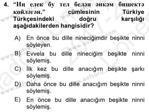 Çağdaş Türk Yazı Dilleri 2 Dersi 2017 - 2018 Yılı (Final) Dönem Sonu Sınavı 4. Soru