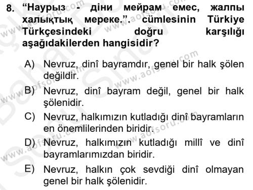 Çağdaş Türk Yazı Dilleri 2 Dersi 2017 - 2018 Yılı (Final) Dönem Sonu Sınavı 8. Soru