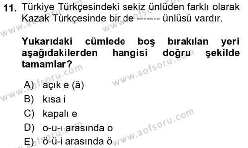 Çağdaş Türk Yazı Dilleri 2 Dersi 2018 - 2019 Yılı 3 Ders Sınavı 11. Soru