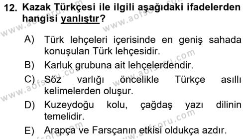 Çağdaş Türk Yazı Dilleri 2 Dersi 2018 - 2019 Yılı 3 Ders Sınavı 12. Soru