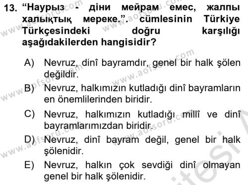 Çağdaş Türk Yazı Dilleri 2 Dersi 2018 - 2019 Yılı 3 Ders Sınavı 13. Soru