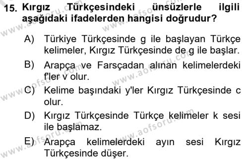 Çağdaş Türk Yazı Dilleri 2 Dersi 2018 - 2019 Yılı 3 Ders Sınavı 15. Soru