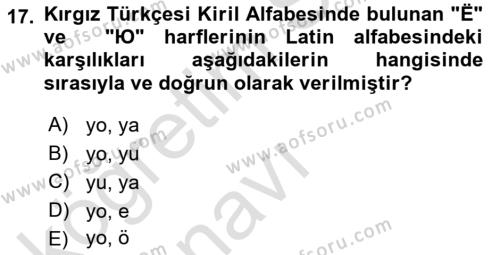 Çağdaş Türk Yazı Dilleri 2 Dersi 2018 - 2019 Yılı 3 Ders Sınavı 17. Soru