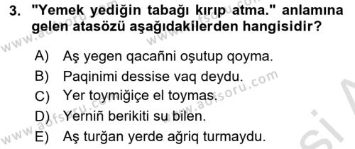 Çağdaş Türk Yazı Dilleri 2 Dersi 2018 - 2019 Yılı 3 Ders Sınavı 3. Soru