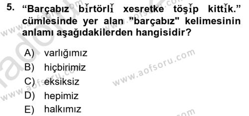 Çağdaş Türk Yazı Dilleri 2 Dersi 2018 - 2019 Yılı 3 Ders Sınavı 5. Soru