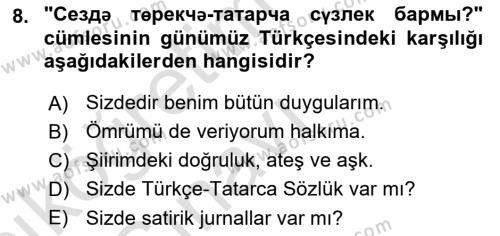 Çağdaş Türk Yazı Dilleri 2 Dersi 2018 - 2019 Yılı 3 Ders Sınavı 8. Soru