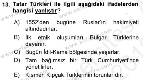 Çağdaş Türk Yazı Dilleri 2 Dersi 2018 - 2019 Yılı (Vize) Ara Sınavı 13. Soru