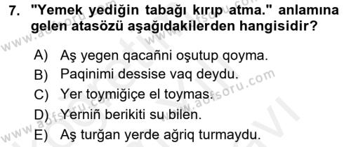 Çağdaş Türk Yazı Dilleri 2 Dersi 2018 - 2019 Yılı (Vize) Ara Sınavı 7. Soru