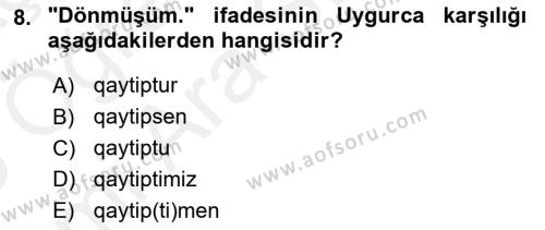 Çağdaş Türk Yazı Dilleri 2 Dersi 2018 - 2019 Yılı (Vize) Ara Sınavı 8. Soru