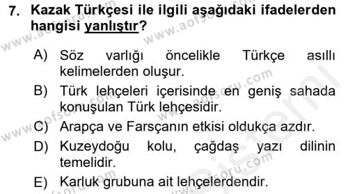 Çağdaş Türk Yazı Dilleri 2 Dersi 2018 - 2019 Yılı (Final) Dönem Sonu Sınavı 7. Soru