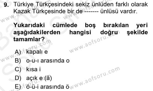 Çağdaş Türk Yazı Dilleri 2 Dersi 2018 - 2019 Yılı (Final) Dönem Sonu Sınavı 9. Soru