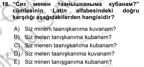 Çağdaş Türk Yazı Dilleri 2 Dersi 2018 - 2019 Yılı Yaz Okulu Sınavı 18. Soru