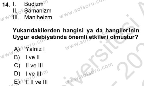 Çağdaş Türk Yazı Dilleri 2 Dersi 2020 - 2021 Yılı Yaz Okulu Sınavı 14. Soru