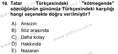 Çağdaş Türk Yazı Dilleri 2 Dersi 2020 - 2021 Yılı Yaz Okulu Sınavı 16. Soru