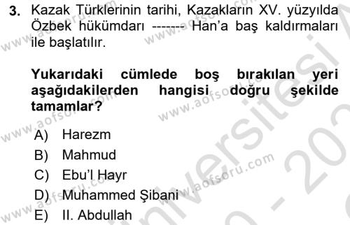 Çağdaş Türk Yazı Dilleri 2 Dersi 2020 - 2021 Yılı Yaz Okulu Sınavı 3. Soru