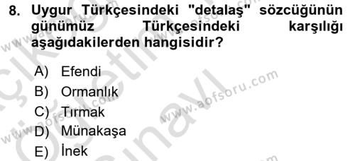 Çağdaş Türk Yazı Dilleri 2 Dersi 2020 - 2021 Yılı Yaz Okulu Sınavı 8. Soru