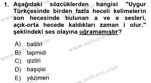 Çağdaş Türk Yazı Dilleri 2 Dersi 2021 - 2022 Yılı (Vize) Ara Sınavı 1. Soru