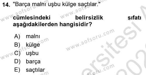 Çağdaş Türk Yazı Dilleri 2 Dersi 2021 - 2022 Yılı (Vize) Ara Sınavı 14. Soru