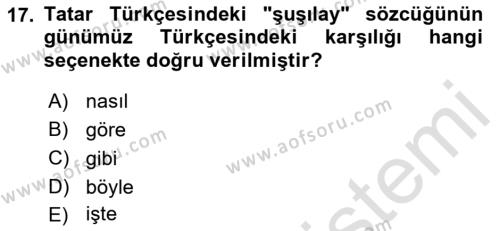 Çağdaş Türk Yazı Dilleri 2 Dersi 2021 - 2022 Yılı (Vize) Ara Sınavı 17. Soru