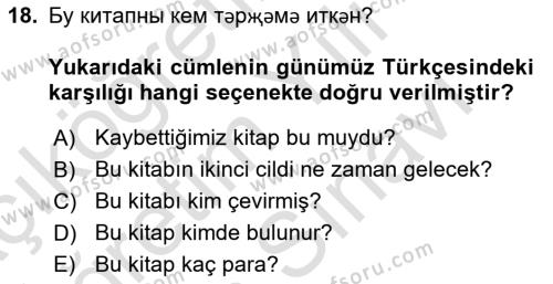 Çağdaş Türk Yazı Dilleri 2 Dersi 2021 - 2022 Yılı (Vize) Ara Sınavı 18. Soru