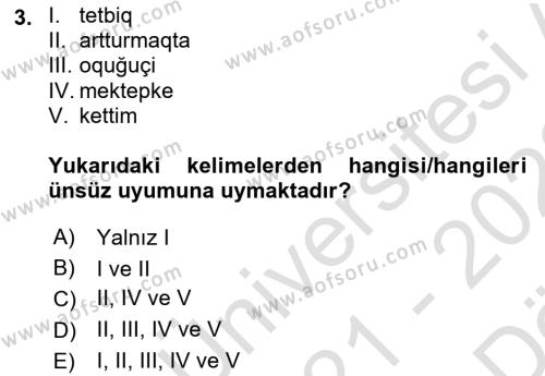 Çağdaş Türk Yazı Dilleri 2 Dersi 2021 - 2022 Yılı (Vize) Ara Sınavı 3. Soru