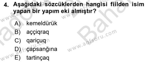 Çağdaş Türk Yazı Dilleri 2 Dersi 2021 - 2022 Yılı (Vize) Ara Sınavı 4. Soru