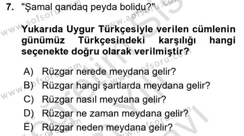 Çağdaş Türk Yazı Dilleri 2 Dersi 2021 - 2022 Yılı (Vize) Ara Sınavı 7. Soru