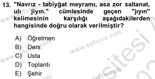 Çağdaş Türk Yazı Dilleri 2 Dersi 2021 - 2022 Yılı (Final) Dönem Sonu Sınavı 13. Soru